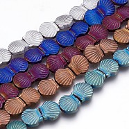 Electroplated Non-magnetic Synthetic Hematite Beads Strands, Frosted, Shell, Mixed Color, 10.5x10x4mm, Hole: 1mm, about 40pcs/strand, 15.55 inch(39.5cm)(G-P392-T)