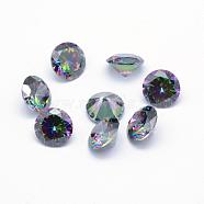 Cubic Zirconia Pointed Back Cabochons, Grade A, Faceted, Diamond, Colorful, 4x2.5mm(ZIRC-M002-4mm-010)