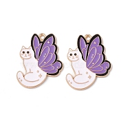 Alloy Enamel Pendants, Light Gold, Cat with Butterfly Wings, Cat, 28.5x23x1mm, Hole: 1.8mm(PALLOY-D008-01)