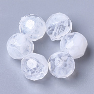 Acrylic Beads, Imitation Gemstone, Faceted, Round, Clear & White, 10mm, Hole: 1.6mm, about 910pcs/500g(OACR-T006-186C-01)