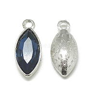 Alloy Glass Pendants, Faceted, Horse Eye, Platinum, Prussian Blue, 20x9x5mm, Hole: 1.5mm(PALLOY-T041-7x15mm-13)