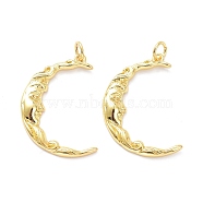 Brass Pendants, with Jump Ring, Long-Lasting Plated, Moon, Real 18K Gold Plated, 27x18x3mm, Jump Ring: 5x1mm, 3.5mm Inner Diameter (KK-L188-39G)