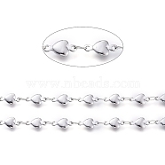 304 Stainless Steel Link Chains, Soldered, with Spool, Heart, Stainless Steel Color, Oval Link: 3.5x2x0.3mm, Heart: 10x5x1.5mm, about 16.4 Feet(5m)/roll(CHS-G014-19P)