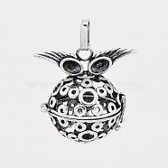 Brass Hollow Cage Pendants, For Chime Ball Pendant Necklaces Making, Round with Wing, Antique Silver, 32x32x22mm, Hole: 3x8mm, Inner Diameter: 20mm(KK-J189-08AS)