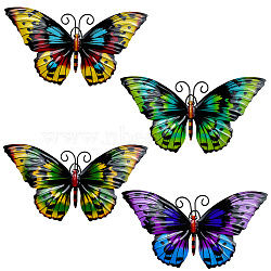 Wrought Iron Butterfly Pendant Decoration, Art Craft Home Wall Hanging Decoration, Mixed Color, 95x180mm, 4pcs/set(PW-WGE6991-05)