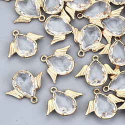 Faceted Glass Pendants, with Eco-Friendly Alloy Findings, Cadmium Free & Nickel Free & Lead Free, Angel, Light Gold, Clear, 18x22x4.5mm, Hole: 1.6mm(GLAA-S191-001D-G-NR)
