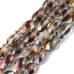 Transparent Electroplate Glass Beads Strands, Half Rainbow Plated, Faceted, Fish, Black, 10.5x6x5mm, Hole: 1.4mm, about 55pcs/strand, 21.97 inch(55.8cm)(EGLA-F157-HP02)