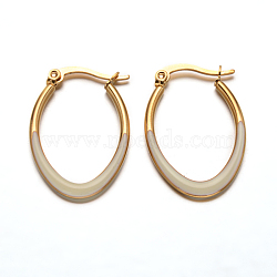 Oval 304 Stainless Steel Enamel Hoop Earrings, Golden, 30x20x2mm, Pin: 1x0.8mm(X-EJEW-L139-12G)
