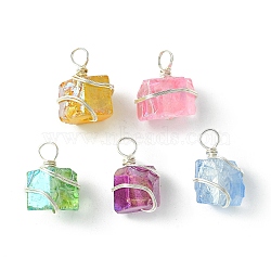 Electroplated Natural Quartz Copper Wire Wrapped Pendants, Irregular Shape Charms, Mixed Color, Silver, 18~21x12.5~15x11~14.5mm, Hole: 4mm(PALLOY-JF02585-01)