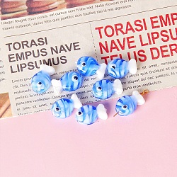 Handmade Lampwork Beads, Fish with Evil Eye Pattern, Dodger Blue, 13x20mm(PW-WG75748-01)