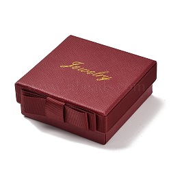Square & Word Jewelry Cardboard Jewelry Boxes, with Bowknot & Sponge, for Earring, Ring, Necklace and Bracelets Gifts Packaging, Dark Red, 8.8x8.5x3.45cm, Inner Size: 7.6x7.6cm(CBOX-C015-01B-01)