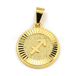 Brass Pendants, Real 18K Gold Plated, Flat Round with Constellations, Sagittarius, 24x20.5x2mm, Hole: 8x3.5mm(KK-P263-14G-12)