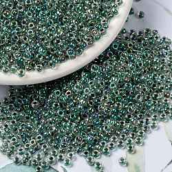 MIYUKI Round Rocailles Beads, Japanese Seed Beads, 8/0, (RR277) Lime Lined Crystal AB, 8/0, 3mm, Hole: 1mm, about 19000~20500pcs/pound(SEED-G008-RR0277)