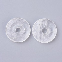 Natural Quartz Crystal Pendants, Rock Crystal Pendants, Donut/Pi Disc, Donut Width: 12~12.5mm, 30~31x6~7mm, Hole: 6mm(G-F639-04D)