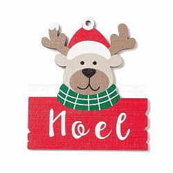 Christmas Spray Painted Wood Big Pendants, Reindeer/Stag with Word Noel, Colorful, 89x79x2mm, Hole: 3.5mm(FIND-H030-21)