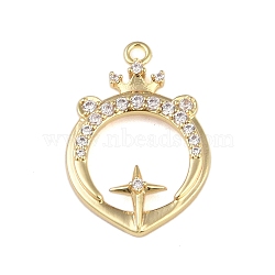 Brass Micro Pave Clear Cubic Zirconia Pendants, Twelve Constellations, Leo, 22x15x3mm, Hole: 1.5mm(FIND-B077-02G-07)