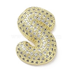 Rack Plating Brass Micro Pave Clear Cubic Zirconia Pendants, Lead Free & Cadmium Free, Long-Lasting Plated, Letter S, 24.5x16.5x5.5mm, Hole: 4mm(KK-R163-05S-G)