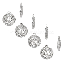 Unicraftale 304 Stainless Steel Pendants, Flat Round with Indian, Word Liberty, Stainless Steel Color, 21x18x3mm, Hole: 2mm, 16pcs/box(STAS-UN0013-62P)