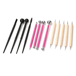 Wooden Sculpture Clay Tool, Clay Knife, DIY Handmade Light Clay Crafts, with Stainless Steel Heads, Camellia, 13pcs/set(DIY-P024-B01)