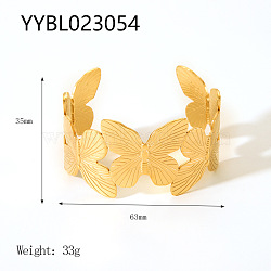 Stainless Steel Cuff Bangles for Women, Butterfly, Real 18K Gold Plated(BS9100-5)