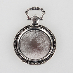 Tibetan Style Alloy Pendant Cabochon Settings, Cadmium Free & Lead Free, Flat Round with Pattern, Antique Silver, Tray: 20mm, 39x27x3.5mm, Hole: 9x3mm, about 145pcs/kg(TIBEP-N003-74AS)