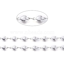 Tarnish Resistant 304 Stainless Steel Link Chains, Soldered, with Spool, Heart, Stainless Steel Color, Oval Link: 3.5x2x0.3mm, Heart: 10x5x1.5mm, about 16.4 Feet(5m)/roll(CHS-G014-19P)