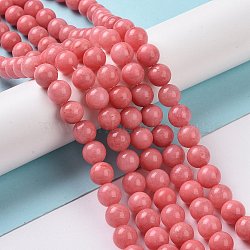 Natural Malaysia Jade Beads Strands, Imitation Rhodochrosite, Round, Dyed, Salmon, 6mm, Hole: 0.8mm, about 64pcs/strand, 15 inch(G-A146-6mm-B08)