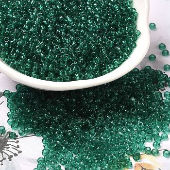 Transparent Colours Picasso Glass Round Seed Beads, Sea Green, 2~2.5x1.5mm, Hole: 1mm, about 28125pcs/pound