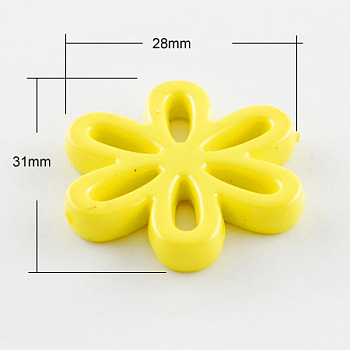 Opaque Acrylic Beads, Flower, Yellow, 31x28x4.5mm, Hole: 1.5mm, about 239pcs/500g