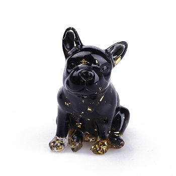 Resin Dog Display Decoration, with Natural Obsidian Chips inside Statues for Home Office Decorations, 45x50x75mm