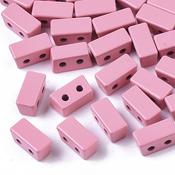 Spray Painted Alloy Multi-Strand Links, Cadmium Free & Lead Free, For Tile Elastic Bracelets Making, Trapezoid, Pink, 8x4x4.5mm, Hole: 1mm