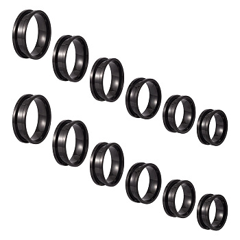 Pandahall 12Pcs 6 Styles 201 Stainless Steel Grooved Finger Ring Settings, Ring Core Blank, for Inlay Ring Jewelry Making, Electrophoresis Black, Inner Diameter: 17~22mm, 2Pcs/size