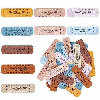45Pcs 9 Colors PU Leather Label Tags, Handmade Embossed Tag, with Holes, for DIY Jeans, Bags, Shoes, Hat Accessories, Rectangle with Word Handmade, Mixed Color, 55x15x1.2mm, Hole: 2mm, 5pcs/color