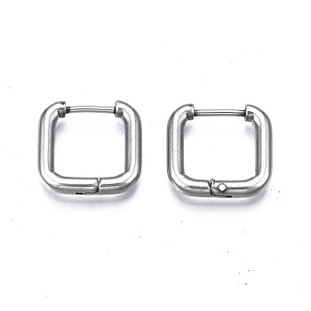 304 Stainless Steel Square Hoop Earrings, Hinged Earrings for Women, Stainless Steel Color, 15x15x2.5mm, Pin: 0.7mm