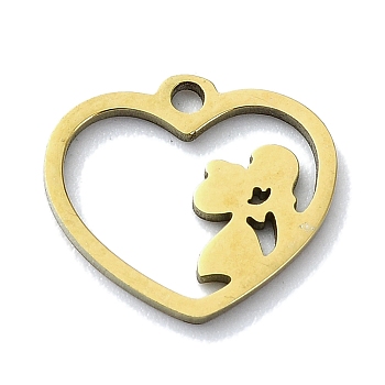 304 Stainless Steel Charms, Laser Cut, Heart with Couple Charm, Golden, 11.5x12.5x1mm, Hole: 1.2mm