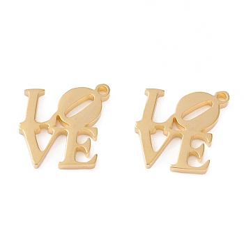201 Stainless Steel Charms, Manual Polishing, Word LOVE Vacuum Plating , Real 18K Gold Plated, 13x13x1.5mm, Hole: 1.2mm