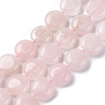 Natural Rose Quartz Beads Strands, Flat Round, 16x6.5~7mm, Hole: 1.2mm, about 25pcs/strand, 14.96~15.35 inch(38~39cm)