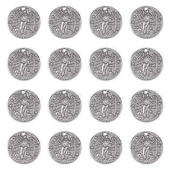 304 Stainless Steel Pendants, Flat Round with Star & Angel, Stainless Steel Color, 20x3mm, Hole: 1.8mm, 16pcs/box