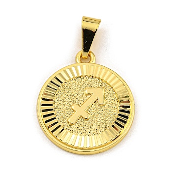 Brass Pendants, Real 18K Gold Plated, Flat Round with Constellations, Sagittarius, 24x20.5x2mm, Hole: 8x3.5mm