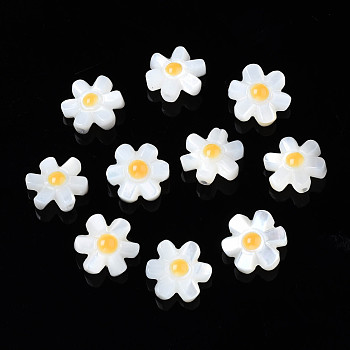 Natural White Shell Beads, Flower, 10x9x4mm, Hole: 0.8mm