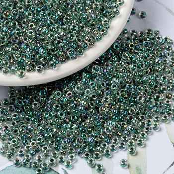 MIYUKI Round Rocailles Beads, Japanese Seed Beads, 8/0, (RR277) Lime Lined Crystal AB, 8/0, 3mm, Hole: 1mm, about 19000~20500pcs/pound
