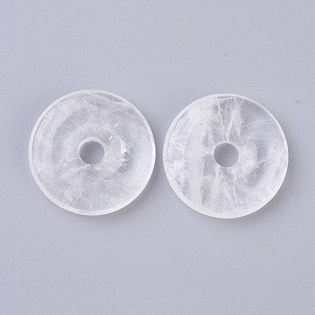 Natural Quartz Crystal Pendants, Rock Crystal Pendants, Donut/Pi Disc, Donut Width: 12~12.5mm, 30~31x6~7mm, Hole: 6mm