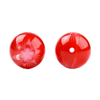 Flower Opaque Resin Beads, Round, Red, 20x19mm, Hole: 2mm