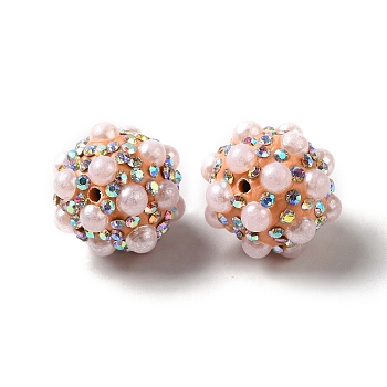 Polymer Clay Rhinestone Beads, with Imitation Pearl, Round, Light Coral, 17~17.5mmx17mm, Hole: 1.6mm