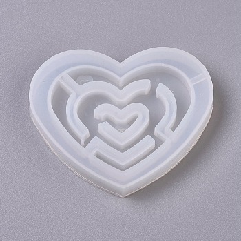 Shaker Mold, DIY Quicksand Jewelry Silicone Molds, Resin Casting Molds, For UV Resin, Epoxy Resin Jewelry Making, Heart with Labyrinth, White, 60x72.5x8mm