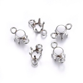304 Stainless Steel Rhinestone Claw Settings, Flat Round Links, Stainless Steel Color, Tray: 4mm, 10x5x4mm, Hole: 1.8mm