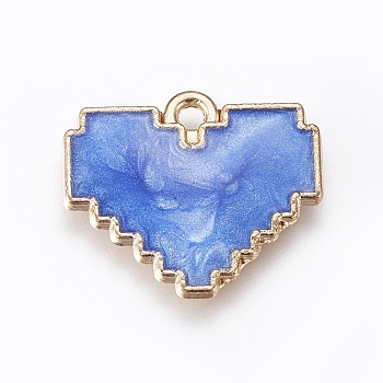 Alloy Enamel Pendants, Heart, Golden, Blue, 15x18x1.5mm, Hole: 1.5mm