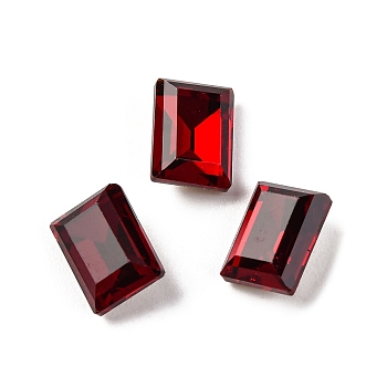 Glass Rhinestone Cabochons, Pointed Back & Back Plated, Faceted, Rectangle, Siam, 8x6x4mm
