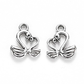 Tibetan Style Alloy Charms, Swan, Cadmium Free & Lead Free, Antique Silver, 14.5x12x3mm, Hole: 1.6mm, about 1250pcs/1000g
