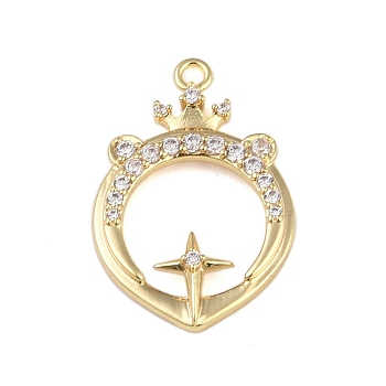 Brass Micro Pave Clear Cubic Zirconia Pendants, Twelve Constellations, Leo, 22x15x3mm, Hole: 1.5mm